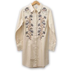 Embroidered Long Sleeve Dress - Cream